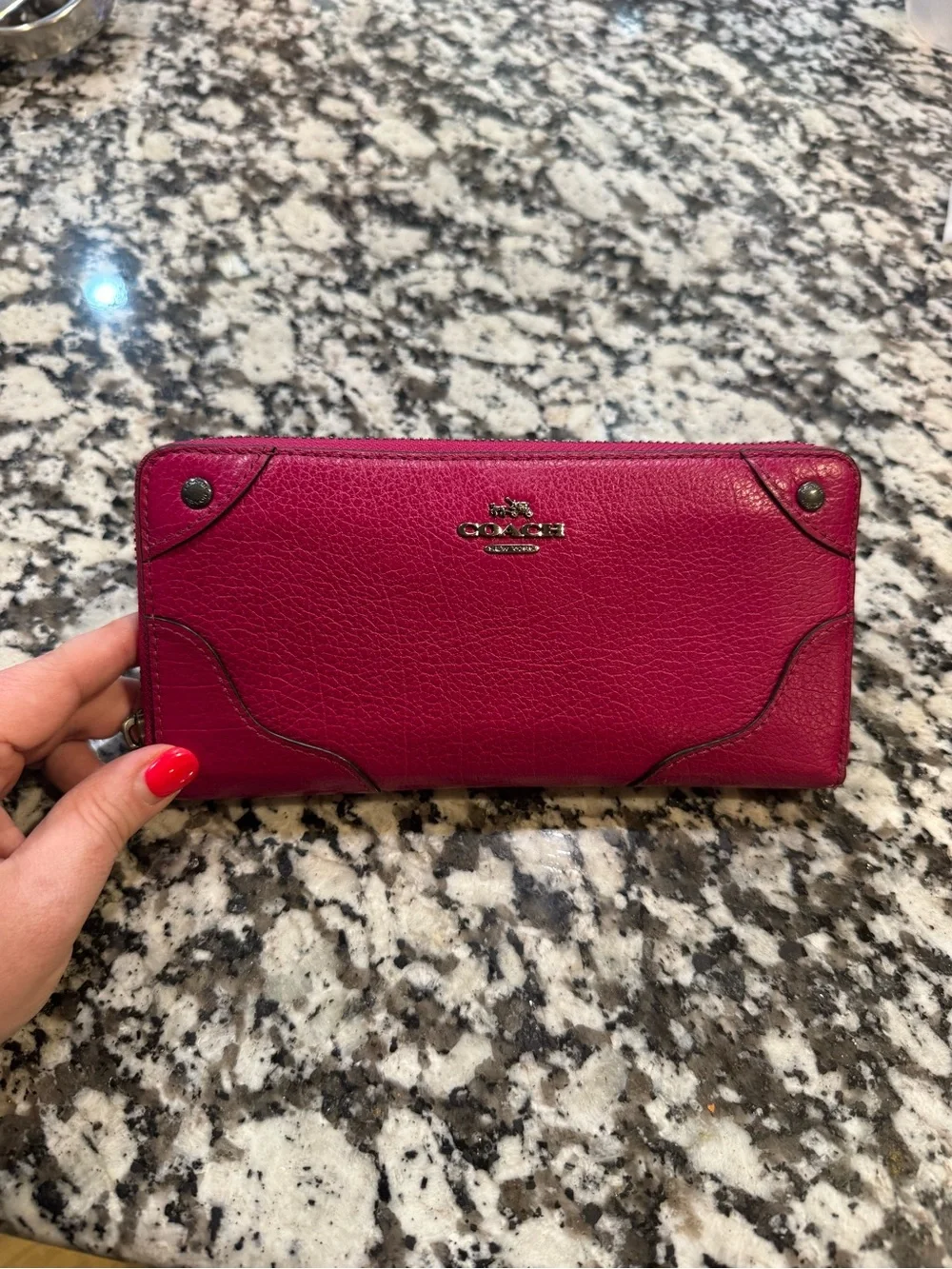 Coach Mickie Accordion Zip Around Wallet Pebbled Leather F52645 Pink